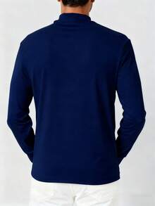Kaos Pria Lengan Panjang Kerah Bulat Minimalis Warna Polos, Pakaian Kasual Sehari-hari - Navy Blue - View 2