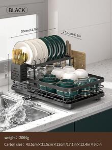 1 件装碗碟沥水架 - 节省空间的厨房收纳架，双层置物架，带餐具架和杯钩，紧凑型碗碟沥水架，适用于小型厨房，防锈设计，适合现代家居，厨房收纳整理两用。 - 彩色 - 查看 2