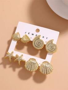 2/8件套海滩海洋风贝壳、海螺、海星金耳环套装，优雅轻盈的饰品，适合海滩旅行，时尚百搭