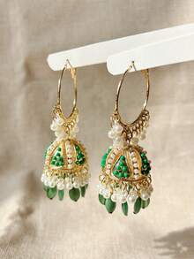 Elegant Bohemian Style Pendant Earrings, Faux Pearl Tassel Hoop Earrings Suitable For Women's Daily Wear, Parties, Weddings And Other Occasions - Jhumka Pendant - View 5