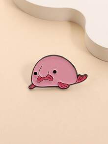 1枚粉色水滴鱼珐琅胸针，可定制水滴鱼胸针、翻领徽章、衣服装饰，趣味海洋动物饰品，送给朋友的礼物