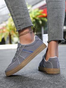 Women's Casual Sports Shoes, Mesh Breathable Versatile Lace-Up Flat Sneakers, Athletic Style - Grey - View 1