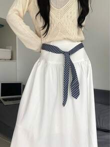 1pc Vintage Striped Waist Belt For Women, Japanese Style, British School Uniform Inspired Striped Knit Tie, Party Costume Accessory, Shirt Decoration, Birthday Surprise, Christmas Gift For Family And Friends, Valentine's Day Gift, Shiny Belt, Summer Outfit Accessory, Dance Prop - Multicolor - View 11