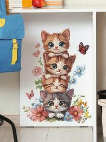 1pc/3pcs Removable PVC Wall Stickers, Cartoon Cat, Giraffe, Panda Climbing Tree, Decor For Kids Room, Nursery, Suitable For Bedroom, Living Room, Study, Dining Room, Bathroom, Home Wall Decoration - Multicolor - View 1