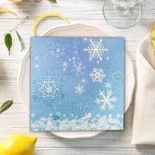 Ice And Snow Themed Snowflake Napkins, Disposable Blue Lunch Napkins, Frozen Birthday Snow Scene Themed Party Decorations, Frozen Birthday Napkins, Blue And White Winter Wonderland Themed Winter Celebration Supplies - Multicolor - View 7