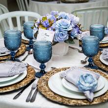 Sunflower Embossed Wine Glasses Set Of 6 – 10oz Blue Vintage Goblets, Dishwasher Friendly Stemmed Drinking Cups For Wedding Toast, Cocktail, Juice & Home Entertaining - 藏蓝色 - 查看 3