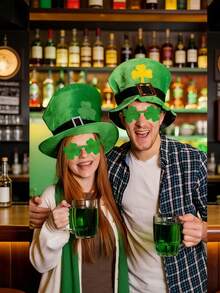 6pcs St. Patrick's Day Decorations, Shamrock Irish Glass Cup, Irish Lucky Green Shamrock St. Patrick's Day Party Supplies, Four-Leaf Clover Glass Cup, Green Leprechaun Holiday Party Decorations, St. Patrick's Day Party Supplies - Multicolor - View 2