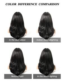 Tóc giả dài vừa phải 20 inch màu đen dành cho nữ, kiểu tóc xoăn sóng tự nhiên, chịu nhiệt, chất liệu tổng hợp, phù hợp cho nữ sử dụng hàng ngày, ở nhà hoặc đi nghỉ mát, có mái. - màu đen - Xem 7