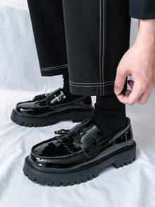 男士厚底德比鞋，流苏装饰乐福鞋，轻便舒适，男士正装鞋，婚礼鞋。 - 黑色 - 查看 8