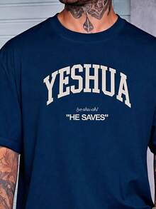 Camisa Masculina Tendencia Yeshua Algodão Gola Redonda Estampada - Azul Marinho - Visão 2