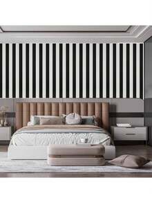 1卷自粘墙纸，黑白条纹图案，撕开即贴，防水可移除，适用于客厅、厨房、卧室、宿舍、家具翻新，秋季美学墙纸 - 黑與白 - 查看 4