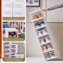 1Pcs 6 Tier Clear Plastic Shoe Storage Box Stackable Foldable Boxes Trainer Organiser - White - View 10