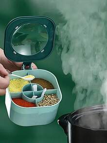 4-Grid Leakproof Spice Storage Box, Nordic Style With Spoons - Decorative Wall-Mounted Kitchen Organizer, Suitable For Camping/Dorm, PP Material (Sage Green/Cream White/Blush Pink), 7x12cm. A Perfect Gift For Women, Suitable For Housewarming, Thanksgiving, Harvest Festival, Family Gatherings, Etc.