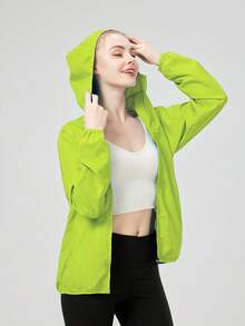 1件女款夏季超薄連帽運動夾克，純色長袖女上衣，女款戶外休閒運動服，附收納口袋 - 薄荷綠 - 查看 3
