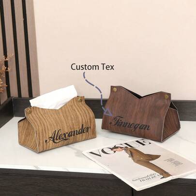 Hộp đựng khăn giấy bằng da và vân gỗ, khắc logo theo yêu cầu, sang trọng, thích hợp sử dụng trong khách sạn/gia đình/xe hơi.