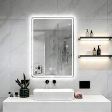 Espejo táctil inteligente con led, tres temperaturas de color ajustadas libremente, botón de luz ajustable táctil con un solo clic, función de eliminación de niebla inteligente, función de memoria, 70 * 50 cm, se puede instalar verticalmente o horizontalmente, adecuado para duchas, tocadores de dormitorios, vestíbulos - Blanco - Ver 1