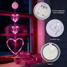 1pc Valentine's Day Window Light Decor | Red Glowing Heart-Shaped LED Light With Suction Cup, Battery Powered, Suitable For 2026 Holiday Fireplace Indoor/Outdoor Home Decoration - Suction Cup Lamp - View 3