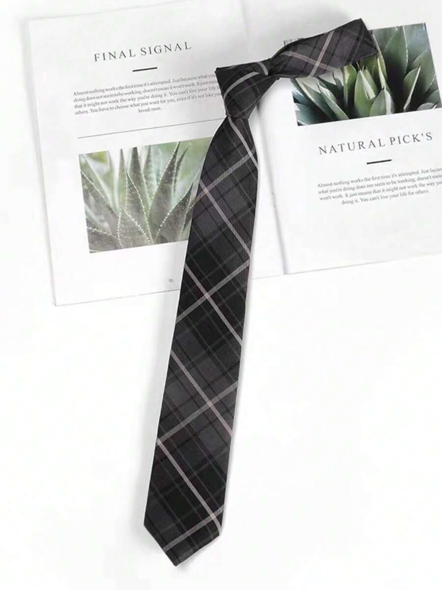 1pc Classic Striped JK Uniform Tie, Suitable For Students And Teenagers, British Plaid Pattern, Cosplay Party Tie Accessory, Suitable For Women's Dresses And Christmas Decorations - Smoke Gray - View 1