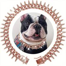 1pc Bling Rhinestone Studded Hiphop Dog Necklace, 20mm Durable Pet Collar, Suitable For Small/Medium/Large Cats & Dogs, Daily Or Holiday Gift - Multicolor - View 17
