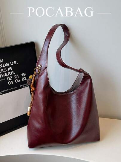 2026新款时尚纯色通勤手提包，简约小众设计腋下包，时尚大容量单肩包