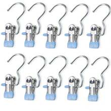 10pcs Premium Stainless Steel Clothes Clips, Adjustable Metal Pants Hangers With Clips, Laundry Clothes Pins With Hook, Portable Hanging Clothes Clips For Costumes, Festival Decor, Pant And Skirt Hangers With Grip Clips (Minor Cracks Or Peeling Of Coating Are Normal) - Multicolor - View 7