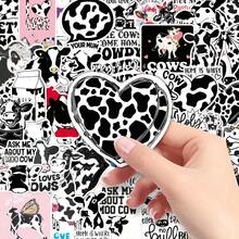 50pcs Cute Cartoon Cow Stickers, Black & White Animal Doodle English Decorative Envelope, Photo Album DIY Stickers - Multicolor - View 7