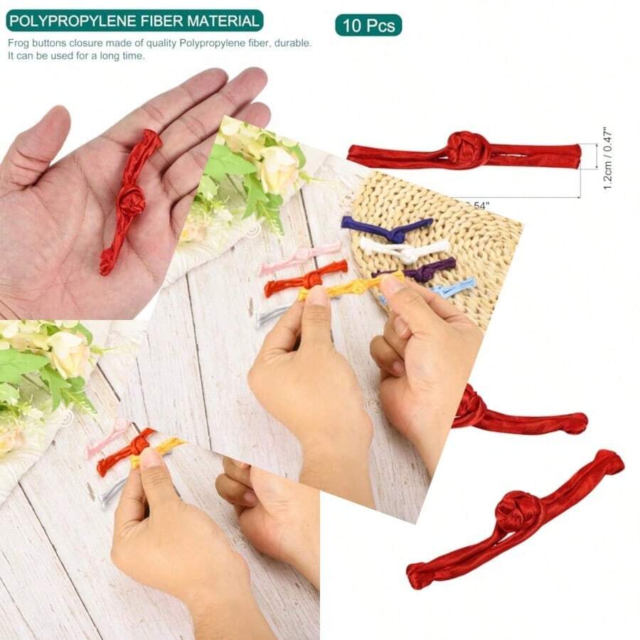 MECCANIXITY 10 Pairs Chinese Knots Frog Buttons Closure Red Sewing Buttons Fasteners For DIY Sewing Coats Cloak Sweater Bridal Costume Outfit3.54x0.47 Inch - 紅色 - 查看 1