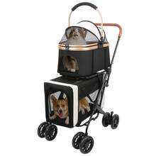 2-in-1-Klappbarer Kinderwagen für kleine Hunde und Katzen mit einer Tragkraft von 20 kg, mit abnehmbarem Netzfenster, 360°-Drehrollen und Aufbewahrungskorb - Schwarz - Übersicht 5
