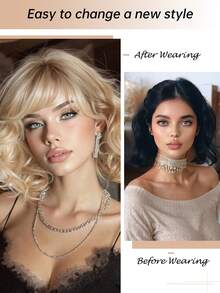 12英寸金色短卷发假发，带刘海，复古甜美风格，自然合成假发，适合女性日常、派对、婚礼和其他场合。 - 金色 - 查看 2