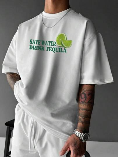 Men's Simple Barcode Element Print Short Sleeve T-Shirt, Comfortable & Breathable, Summer Wear