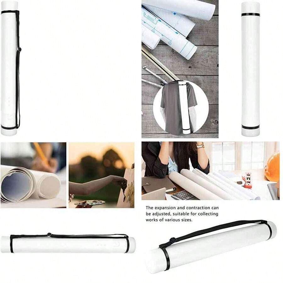Tubo para planos, extensible con correa Tubo de almacenamiento de documentos, para carteles de mapas(black) - Negro - Ver 1