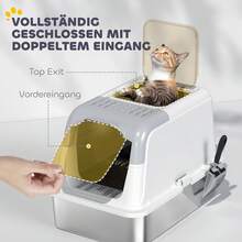 PawHut Katzenklo Edelstahl mit Deckel Katzentoilette mit Haube Schaufel Deodorierungsbeutel Doppelgänge Katzentoilette für Katzen bis 7 kg 60,4 x 40,4 x 41,8 cm Weiß - Einheitsgröße - Übersicht 5