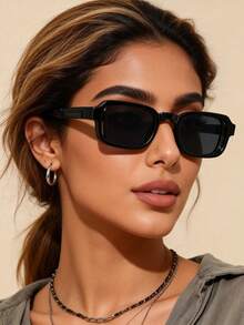 1pc Women's Geometric Hollow Boho Style Fashion Glasses, Suitable For Outdoor, Beach, Party Outfits And Accessories - 1pc Black Gray - View 4