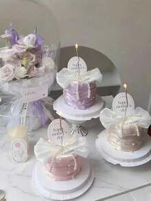 5/10pcs Pearl Bow Cake Decorations, Romantic Cake Decor Set Includes Bow Decor, Pearl Garland And Floral Cake Decorations. Suitable For Birthday, Mother's Day, Anniversary, Wedding, Valentine's Day And Other Party Occasions. - Multicolor - View 2