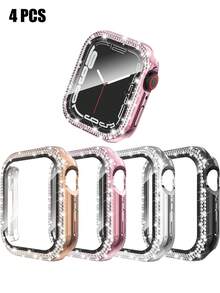 4pcs Sparkling Rhinestone Protective Case Compatible With Apple Watch Ultra/SE/12/11/10/9/8/7/6/5/4 Series, Fits 40/41/42/44/45/46/49mm Watch Face, With Screen Protector, Sparkling Protective Surface - Black + Silver + Pink + Rose Gold - View 13