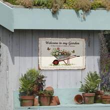 Regalos para jardineros, Carteles de jardinería vintage "Bienvenido a mi jardín", Carteles de metal para decoración del hogar, al aire libre, invernadero, sala de estar, dormitorio, patio, jardín de campo, 8X12 pulgadas - Multicolor - Ver 4
