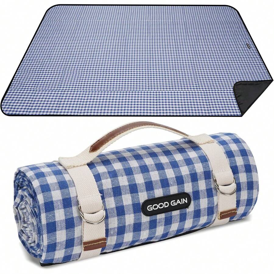 Mantas de picnic para exteriores, impermeables, grandes, tapete de playa, sin arena, plegable, con correa de transporte, manta de camping portátil, manta de parque para césped parque, senderismo, - Azul - Ver 1