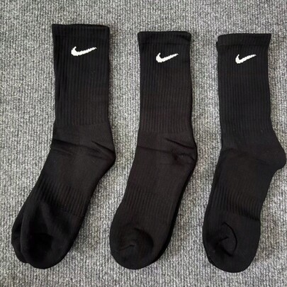 3 Pairs NIKE High-Top Sports Socks, Unisex, Thick Towel Bottom, Breathable, All Season, White SX7664-100, Black SX7664-010