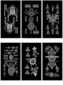 Hana手绘镂空纹身模板 极简主义 Hana新娘优雅蕾丝曼陀罗花卉图案贴纸 适用于手部、脚部、肩部、颈部、锁骨 半永久性假纹身贴纸 1包 - 黑色 - 查看 9