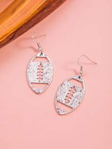 1pc Minimalist Design Hollow Football Pendant Women Earrings, Elegant & Chic - Silver - View 2
