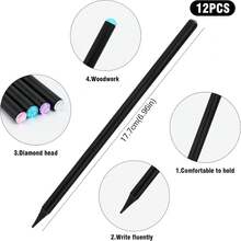 12pcs Black Diamond Wooden Pencils + 1pc Pencil Sharpener. Premium HB Pencils For Students, Writing And Sketching, Suitable For School And Office Use. Shiny Crystal Tip Wooden Pencils - 0.5mm HB Neutral Pencil Lead, Quality Wood, Suitable For Drawing And Writing, Suitable For School And Office Use. Random Drill Tip Color. - Quantity - View 3