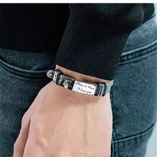 1件可定制刻字不锈钢手链，个性化照片，时尚耐用，男士礼物，周年纪念刻字礼物，情侣DIY照片礼物 - 黑與白 - 查看 3