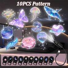 1套 USB LED 投影燈，LED 夢幻投影燈，附玫瑰、鯨魚、蝴蝶、雲朵、心形、行星、羽毛圖案 - 可調節支架，塑料材質，USB 供電，適用於牆壁/天花板裝飾、床頭夜燈、生日禮物 - 黑色 - 查看 11