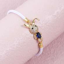 时尚奢华镶嵌全锆可爱小兔推拉式可调节手工编织手链，女士宴会首饰 - 金色 - 查看 14