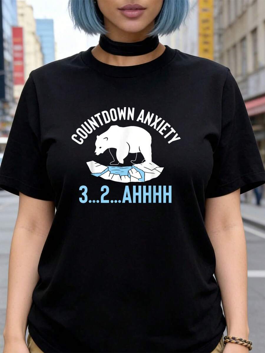 Countdown 3 2 1 AHHH Polar Plunge T-Shirt Damen T-Shirt Grafik-T-Shirts Crop Tops Outfits Tops T-Shirt NJYV - Schwarz - Übersicht 1