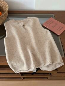 Áo vest nữ cổ tròn tối giản, thiết kế nơ khoét lưng độc đáo, đa năng, thích hợp cho việc đi làm. - Màu Khaki - Xem 3