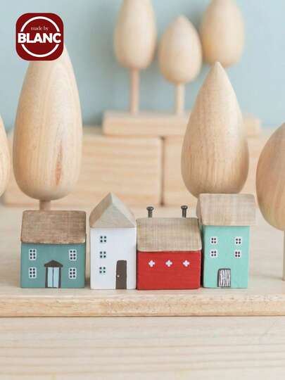 4pcs/Set Nordic Japanese Style Mini House Model, Cute Wooden House Desk Decoration, Home Room Decor, Photo Props, Gift For Family And Friends, Retro Bohemian Decor Birthday Gifts Graduation