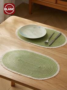 1/2/4/6/8pcs Simple Ombre Beige-Coffee Oval Polyester Placemat - Green 1 - View 1