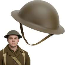 Novelties Adult WW2 British Helmet Ally WW2 Helmet Hat Lightweight Plastic Cushioned Lined Interior Brodie Costume Reenactment Accessory Olive Drab Green Adjustable Fit - 1 - 查看 1
