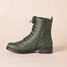 Women's Lace-Up High Top Combat Boots - Retro Non-Slip Chunky Sole Waterproof Ankle Boots - màu xanh lá - Xem 5
